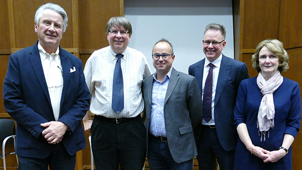 L-R: Victor Harding, Professors Jeffrey Smith, Ettore Damiano, Dwayne Benjamin; Debbie Harding