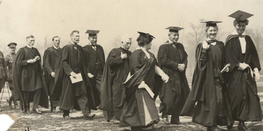 Photograph of a 1917 convocation procession.