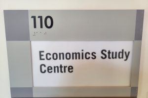 Name plate for the Economics Study Centre in room 110