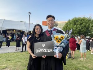 Jerry Pan and his mother at his undergraduate convocation.