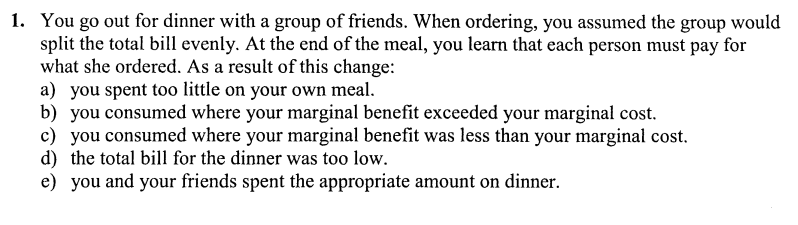 An image of a question taken from an old ECO101 exam. The text of the question is repeated in the body of the article. 