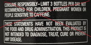 A decorative warning label from a can of energy drink.