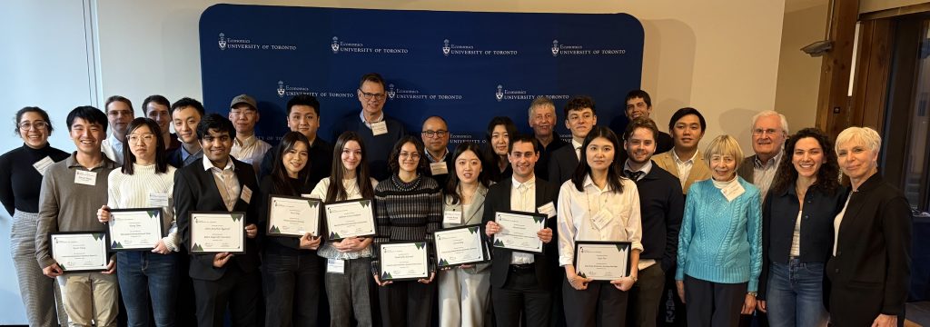 Group photo of award winners, donors, and faculty who attended the 2025 Undergraduate Awards of Excellence in Economics 