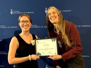 Certificate presentation to winner Elissa Chrapko by Professor Jennifer Murdock